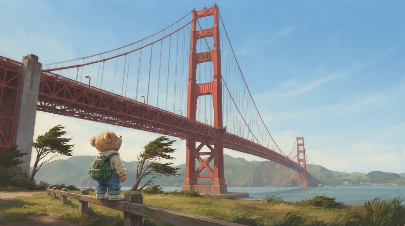 Fred Bear at the Golden Gate Bridge